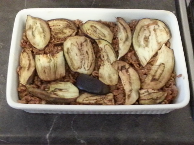 final eggplant layer of the moussaka