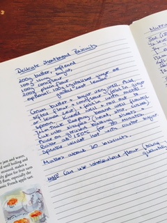 Jennie's hand written recipe for delicate shortbread