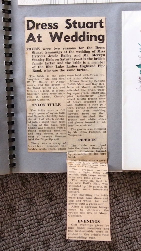 Newspaper clipping reporting Mum's and Dad's wedding.