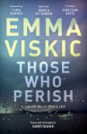 Cover of Those Who Perish by Emma Viskic, with a dark ocean background and a boat on the water surrounded by birds.